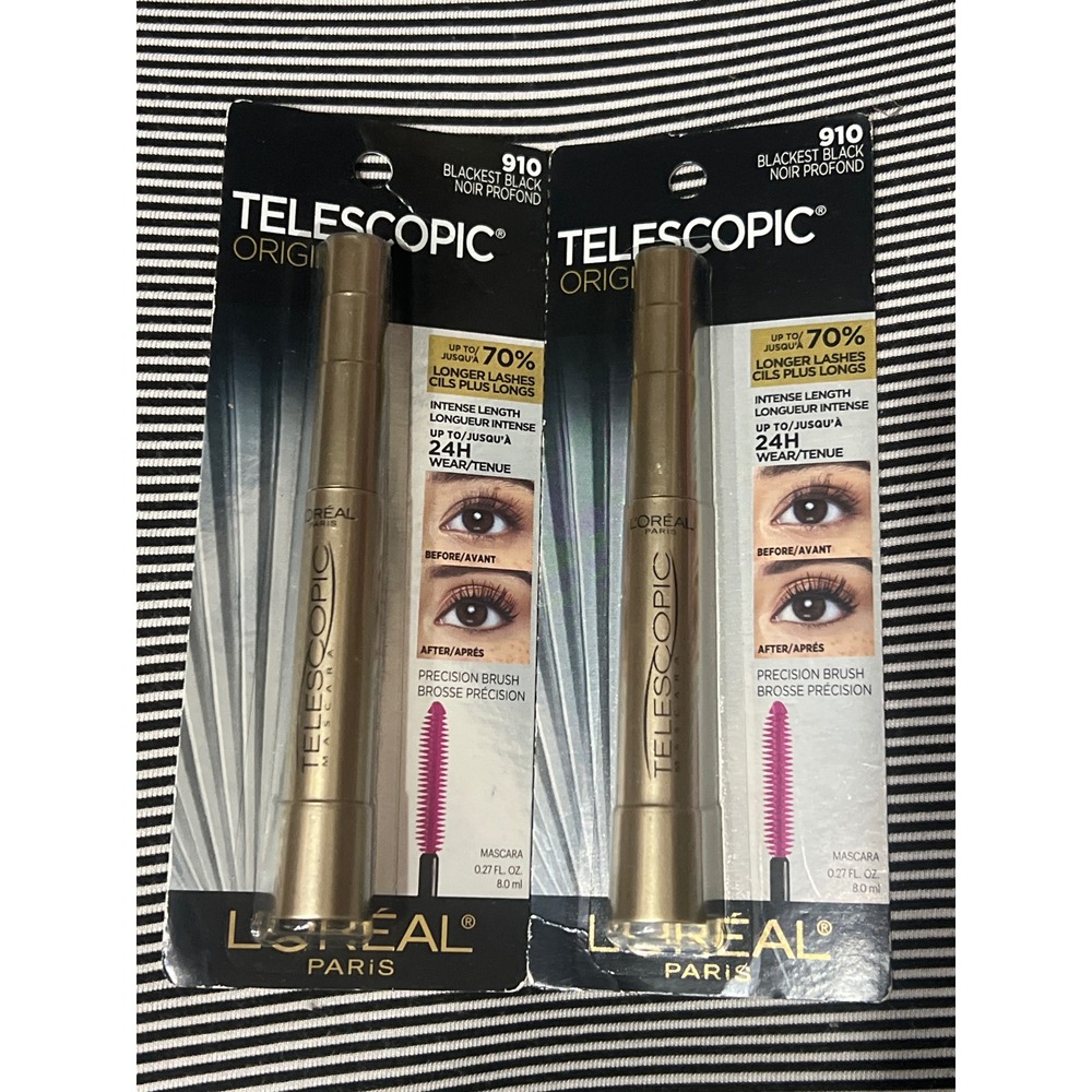 2 L'Oreal Paris Telescopic Original Mascara 910 Blackest Black Cosmetics Makeup